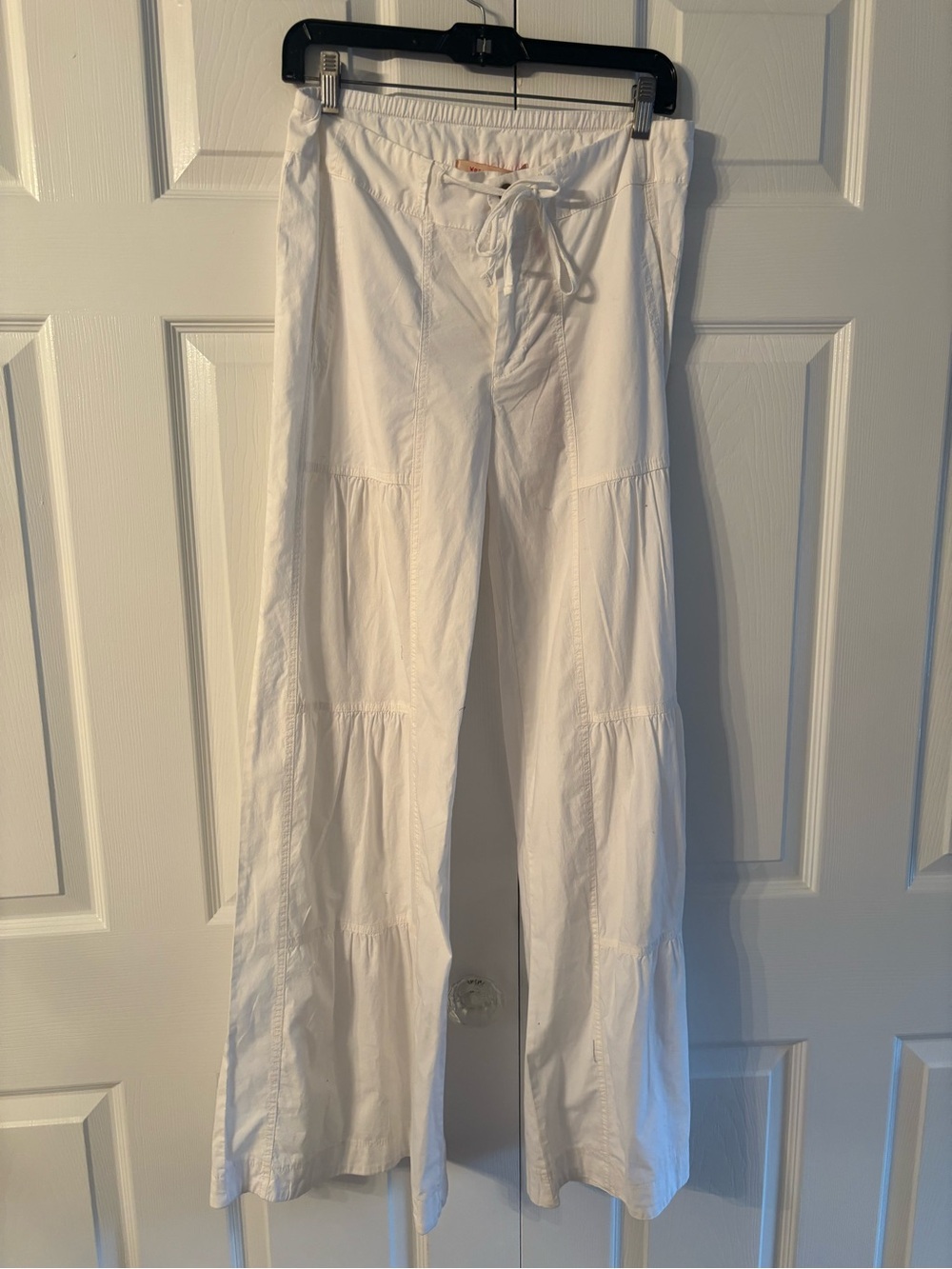 XCVI White Tiered Wide-Leg Drawstring Jeans